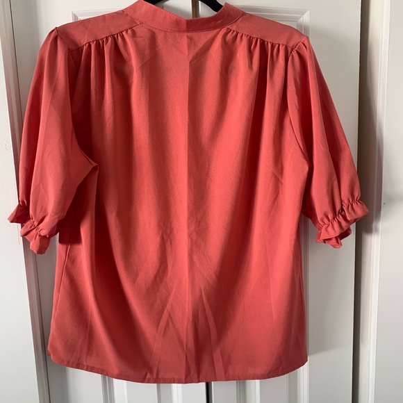 Bright Peach Vintage Button Down Puff Sleeve Blouse - Picture 2 of 2